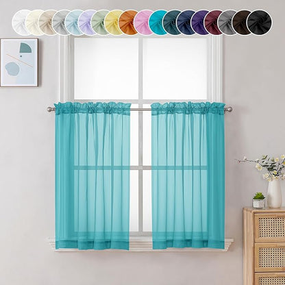 Chyhomenyc Turquoise Sheer Curtains 36 inch Length 2 Panels, Light Filtering by Chyhomenyc