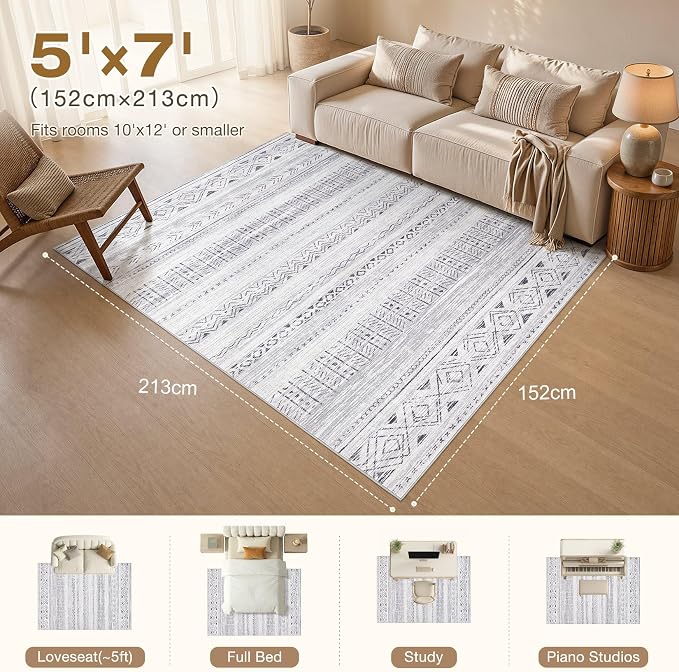 cotiled Washable Area Rugs Boho Living Room Rug Non Slip | Solve Modern Neutral - Image 9