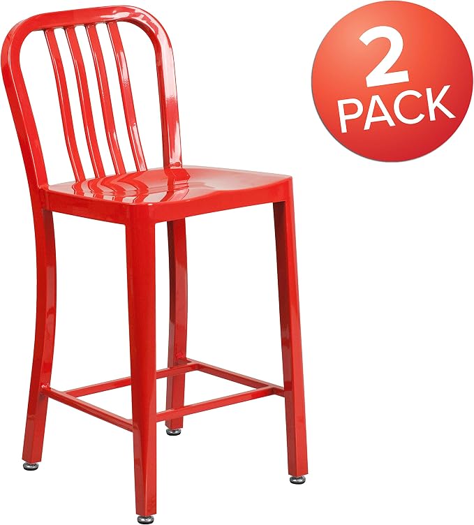 Flash Furniture Gael Commercial Grade 2 Pack 24" High Red Metal Indoor-Outdoor - Image 4