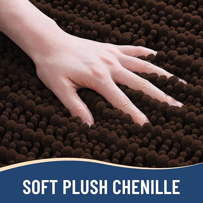 Arotive Luxury Chenille Bathroom Rug Mat, Extra Soft Thick Absorbent Shaggy Bath Rugs, Non-Slip Machine Wash Dry, Plush Bath Mats for Bathroom, Shower and Tub, 44x24, Brown