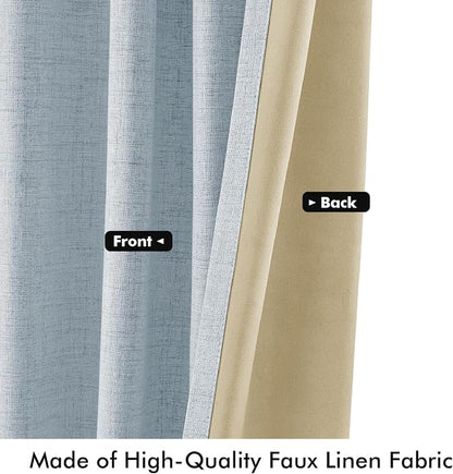 MIULEE 100% Blackout Linen Curtains 42 x 90 Inch Chambray Blue 2 Panels | - Image 6