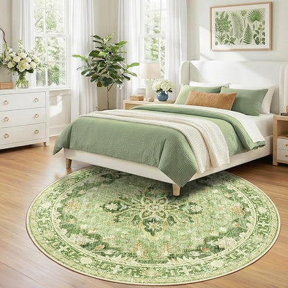 RELEANY Washable Area Rug, Round 8ft, Water Repellent, Pet Friendly, Vintage - Image 3