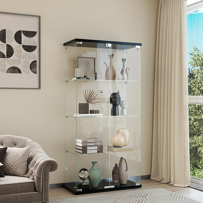 Display Cabinet with Glass Door and Lock, 4-Shelf Curio Cabinets with 5mm by glassdisplaycabinet