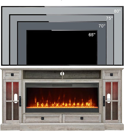 OKD Fireplace TV Stand for 80 Inch TV, Farmhouse Entertainment Center - Image 6