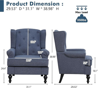 Accent Chair for Living Room, Mid Century Modern Upholstered Armchair, Wingback - Image 2