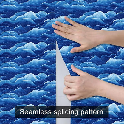 HOMETITUTE Wave Pattern Wallpaper Peel and Stick Ocean Blue Contact Paper Wall - Image 4