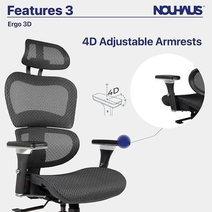 Nouhaus Ergo3D Ergonomic Office Chair Lumbar Support Mesh Office Chair - Image 9