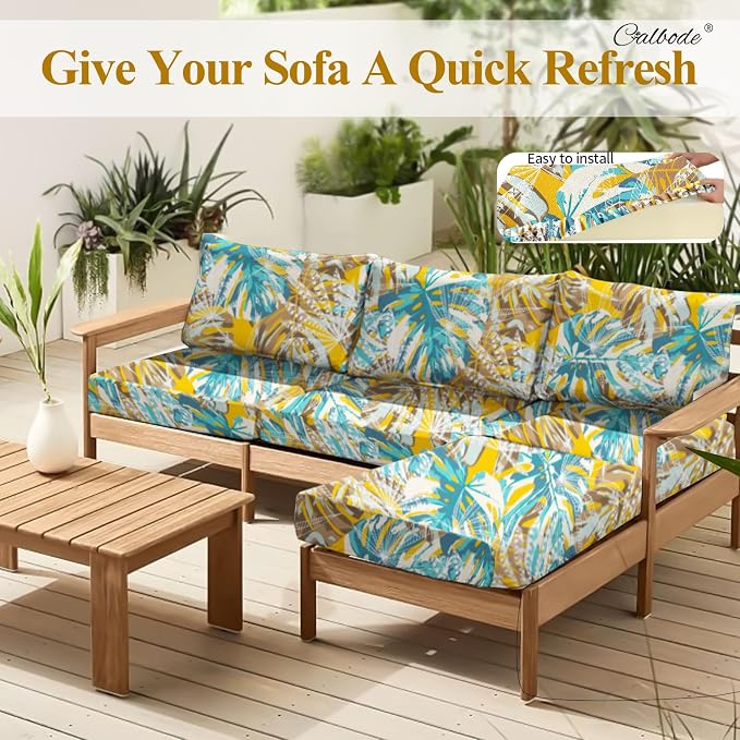 CALBODE 12pcs Outdoor Tropical Plant Printed Sofa Seat Cushion Covers Strechable - Image 7