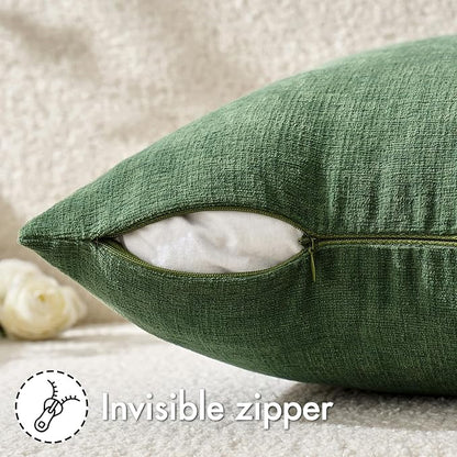 MIULEE Moss Green Chenille Couch Throw Pillow Covers, 18x18 | Set of 2 - Image 3
