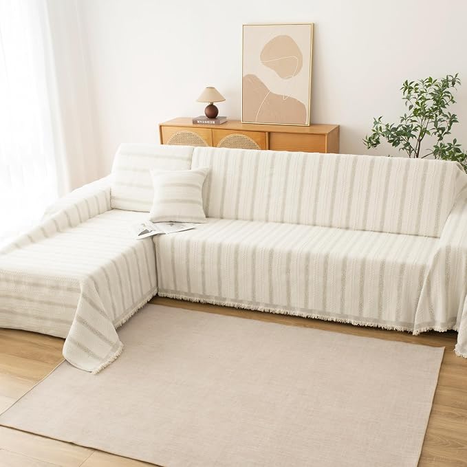 Boho Sofa Covers for 3 Cushion Couch, Chenille Sofa Slipcover for Pets Washable - Image 5