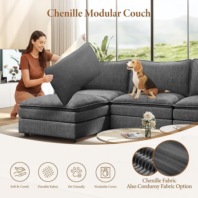 Vesgantti 108" Sectional Sleeper Sofa, 6-Seater Oversized Modular Cloud Couch - Image 6
