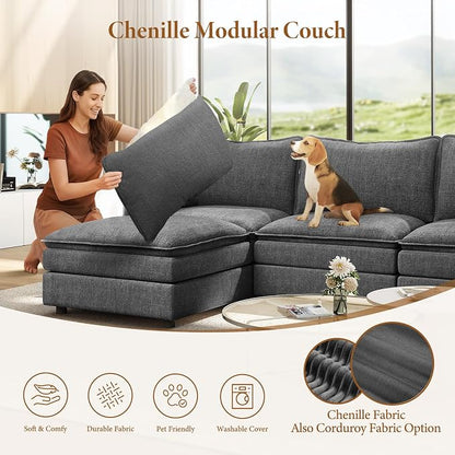 Vesgantti 108" Sectional Sleeper Sofa, 6-Seater Oversized Modular Cloud Couch - Image 6