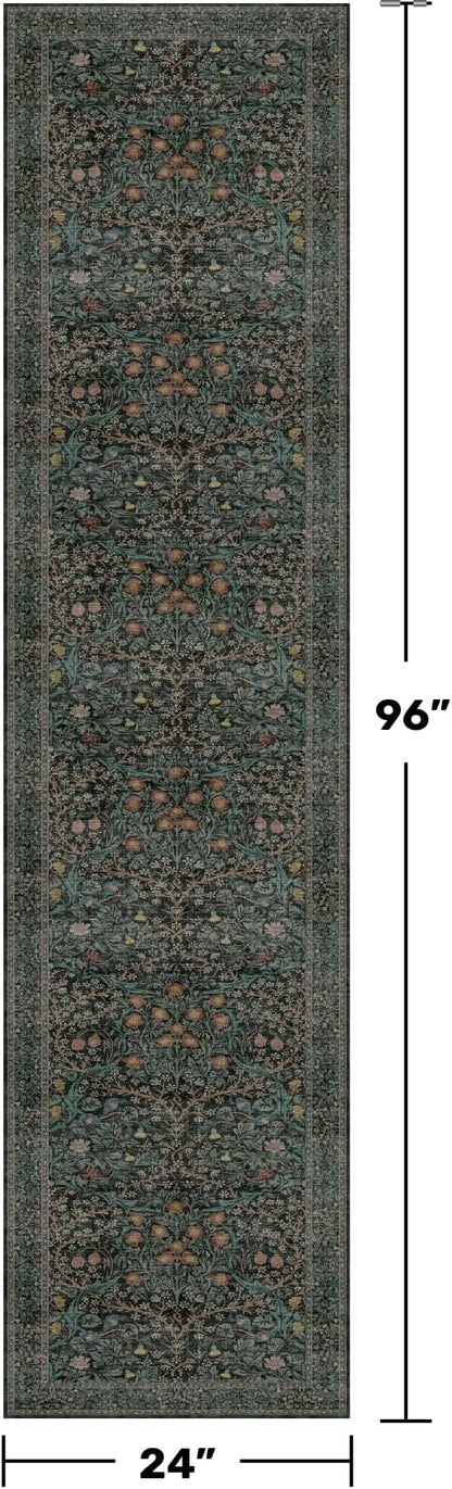 Dark Green Washable 2x8 Runner Rug Non Slip - Image 2