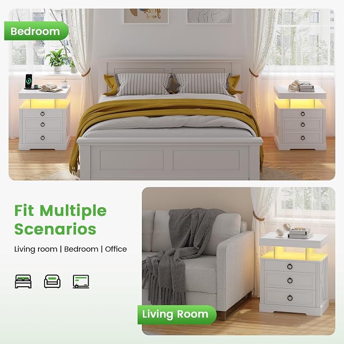 HNEBC Night Stand with Gun Drawers, Farmhouse Nightstand with Charging Station - Image 8