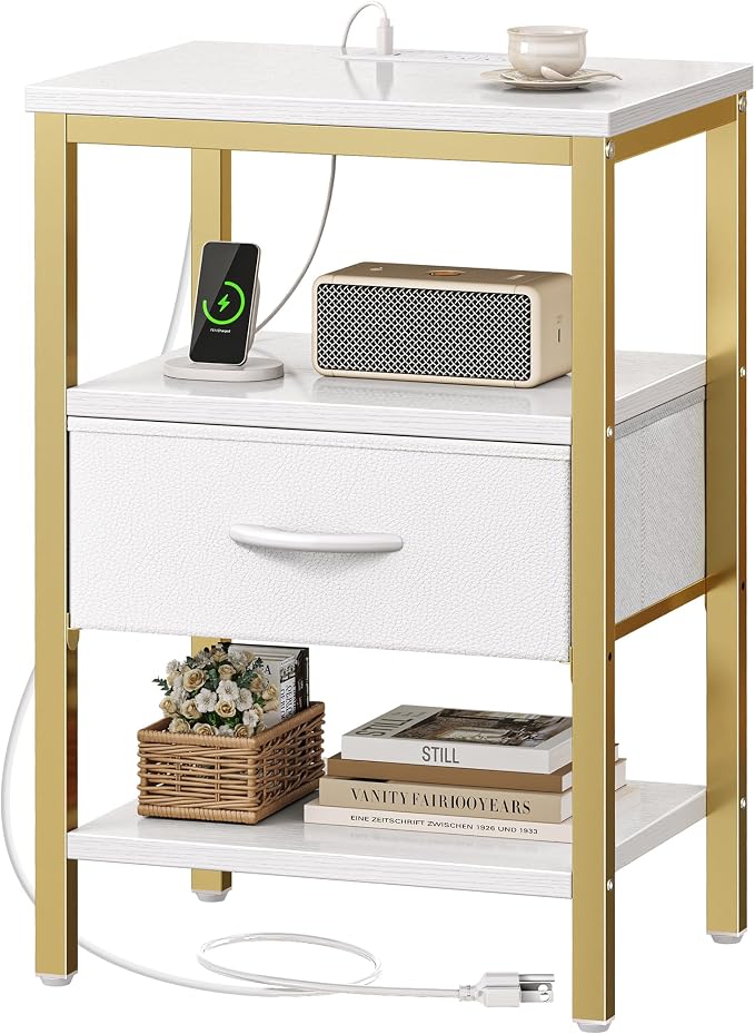 SUPERJARE Nightstand with Charging Station, Bed Side Table with Adjustable by SUPERJARE
