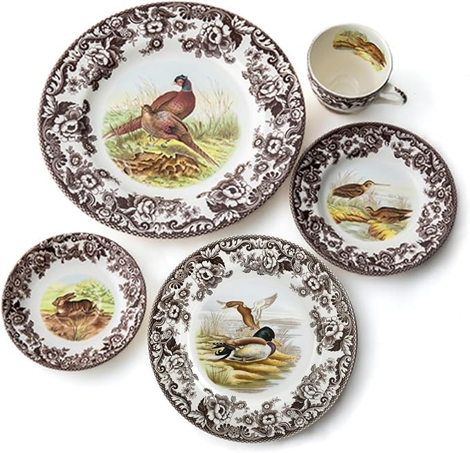 Spode Woodland Mallard Wildlife 10.5" Dinner Plate - Fine Earthenware, Dishwasher & Microwave Safe, Warm Oven to 225°F, Rustic Holiday Dining & Collectible Serving Plate - Made in England