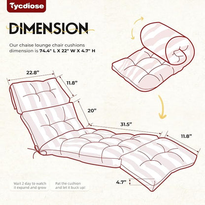 Outdoor Chaise Lounge Chair Cushion Set of 4, Waterproof 74.4 x 22 x 4.7 Inches - Image 2