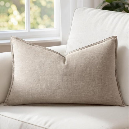 MIULEE Decorative Linen Lumbar Pillow Cover 12x20 Inch Natural Linen | Boho by MIULEE