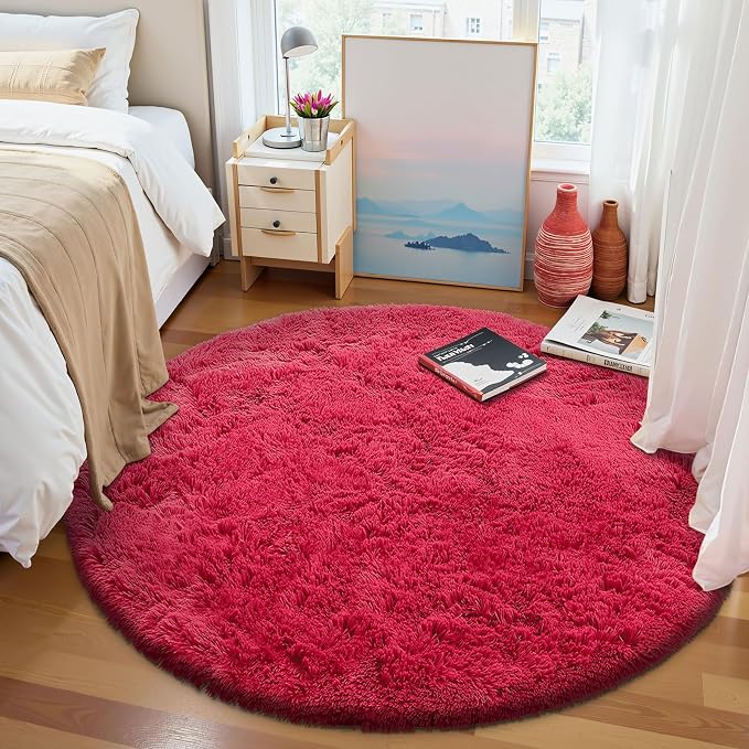 OLANLY Red Round Rugs for Bedroom - Image 3