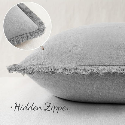 MIULEE Linen Fringe Decorative Euro Throw Pillow Covers Light Grey 24x24 | Set - Image 3
