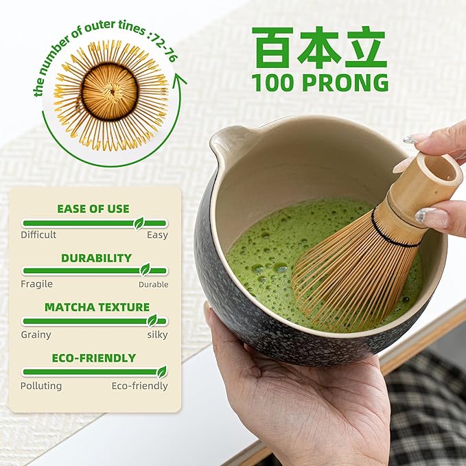 TEANAGOO Matcha Whisk Set Black,7 Pcs Matcha Set,Matcha Kit for Ceremony,Tradition Tea Set for Making Breakfast/Latte,Matcha Whisk Set with Bowl(Chawan)/Whisk and Holder,Gift for Family/Friend