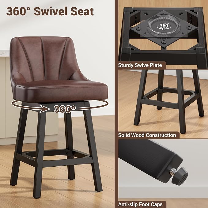 YaFiti Swivel Bar Stools Set of 2, 26 Inch Counter Height Bar Stools - Image 3