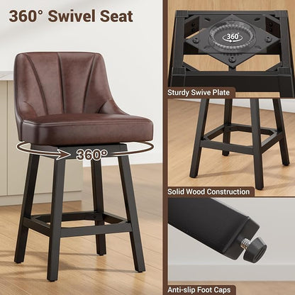 YaFiti Swivel Bar Stools Set of 3, 26 Inch Counter Height Bar Stools - Image 4