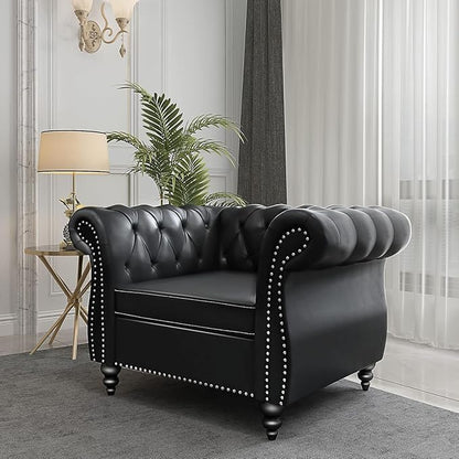 Mid-Century Sofa Chair, Faux Leather Accent Chair by YUCHIATHSoulFurniture