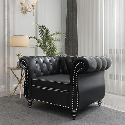 Living Room Chair, Modern Leather Chesterfield Sofa Chair, Mid Century Single - Image 3
