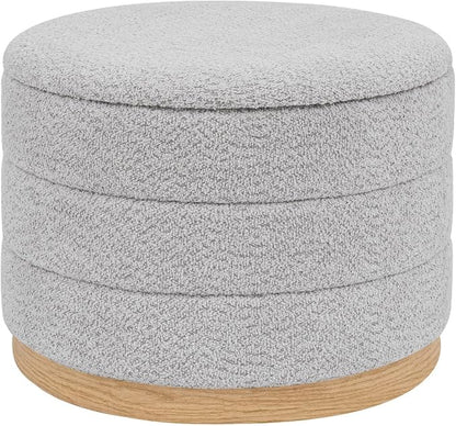 Round Storage Ottoman with Tray Lid, Folding Chenille Fabric Footrest with by ZOLANOful