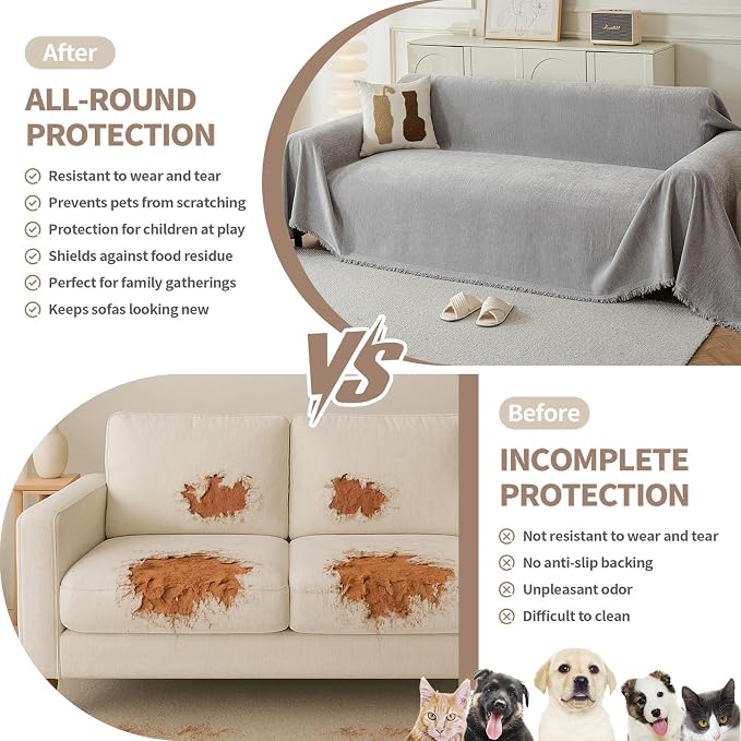 Couch Cover for Dogs, Boho Sofa Covers for 3 Cushion Couch, Chenille Sofa - Image 5
