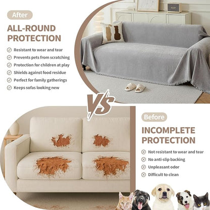 Couch Cover for Dogs, Boho Sofa Covers for 2 Cushion Couch, Chenille Sofa - Image 3