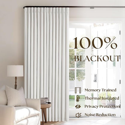 Off White Pinch Pleated 100% Blackout Curtains 102 Inches Long | Linen Blend - Image 3