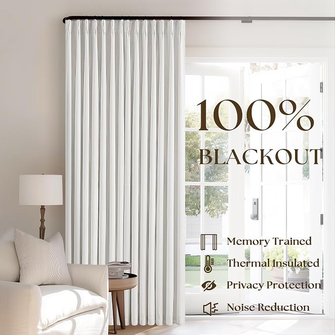 Linen Blackout Curtains 108 Inch Long 2 Panels Pinch Pleated Beige White | - Image 3