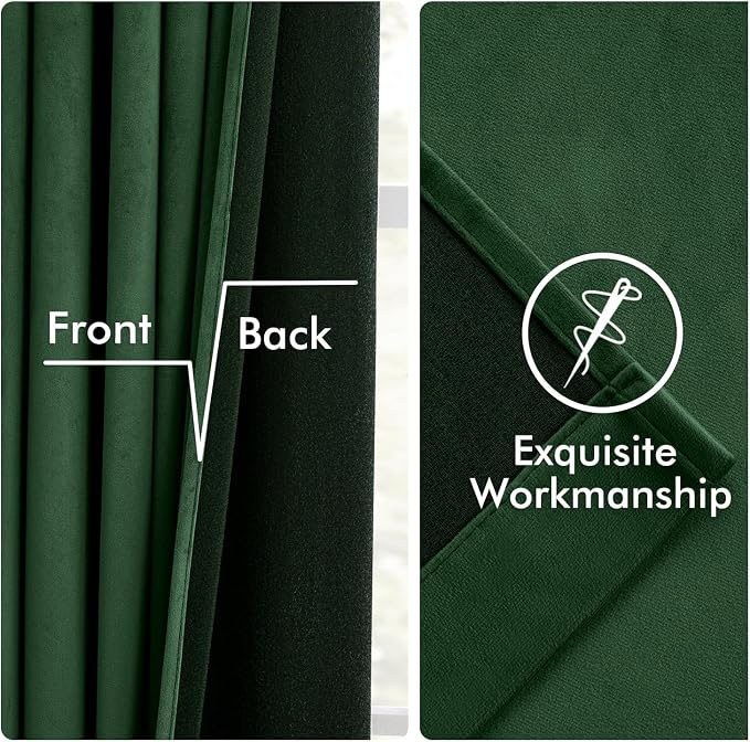 MIULEE Velvet Curtains 50W x 90L 2 Panels Hunter Green Blackout Curtains | - Image 6