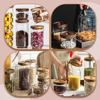960ML/32Oz Clear Cute Glass Storage Canister Holder with Stackable Airtight Wood Lid, Modern Decorative Container Jar for Coffee, Spice, Candy, Salt, Cookie, Condiment, Pepper, Sugar