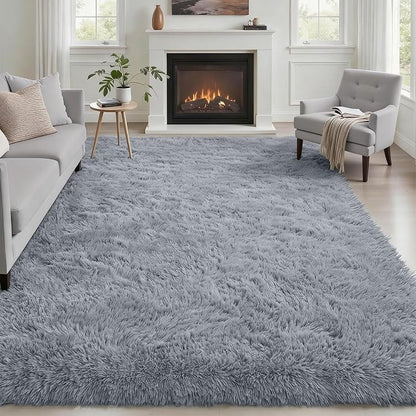 Area Rug Living Room Bedroom: 4x6 Fluffy Plush Shag Carpet Gray | by Luxturiy