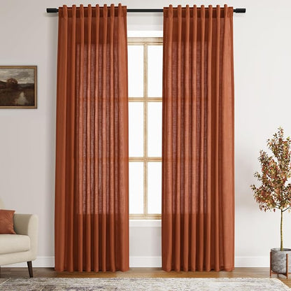 Terracotta Linen Curtains 84 Inches Long 2 Panel Set Back Tab Boho Rustic by Nanspring