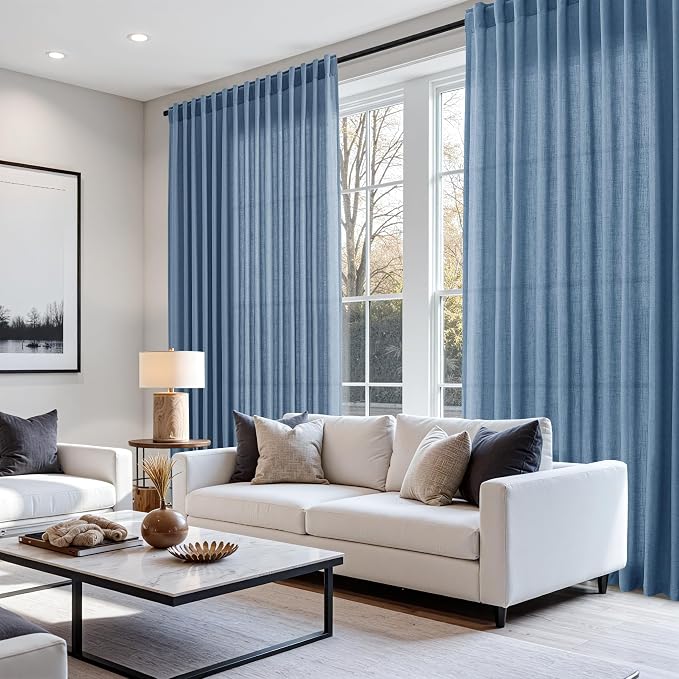 Stone Blue Linen Curtains 120 Inch Extra Long - Image 7