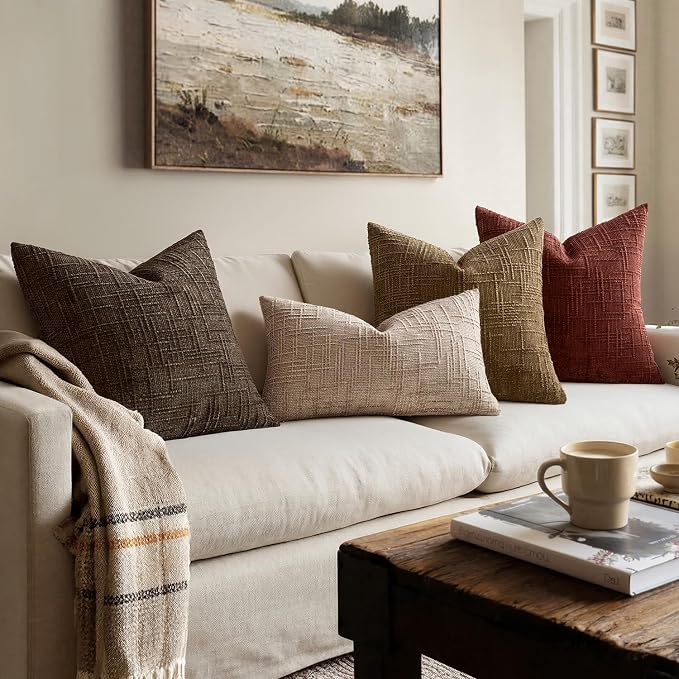 MIULEE Chenille Textured Throw Pillow Covers Reddish Brown 20x20 Set of 2 | - Image 5