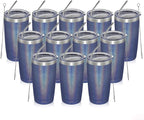 MEWAY 20oz Tumbler 12 Pack Double Wall Vacuum Insulated Travel Glitter Mug Bulk, Stainless Steel Tumblers with Lid and Straw, Powder Coated Coffee Cups for Woman(Rainbow Navy,Set of 12)