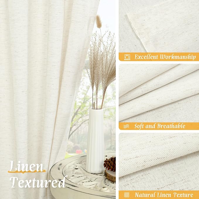 Cream Semi Sheer Linen Curtains - Image 7