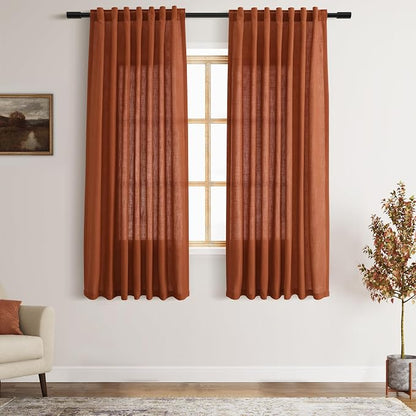 Terracotta Linen Curtains 63 Inches Length 2 Panels by Nanspring