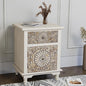 HOMPUS White Nightstand with Drawer & Storage, Fully-Assembled Flower Motif by HOMPUS
