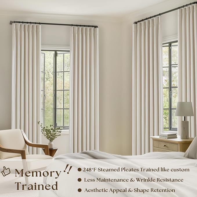 Cream Beige Pleated Black Out Linen 45 Inch Curtains - Image 2