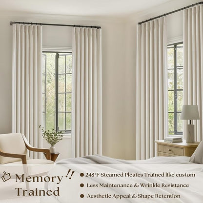 Cream Beige Pleated Black Out Linen 45 Inch Curtains - Image 2