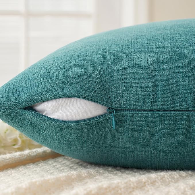 MIULEE Teal Chenille Couch Throw Pillow Covers, 18x18 | Set of 2, Soft Coastal - Image 4