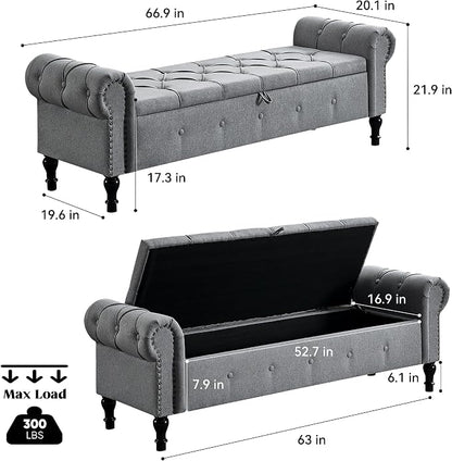 67 Inch Storage Bench for Bedroom, End of Bed Bench, King Size Benches - Image 2