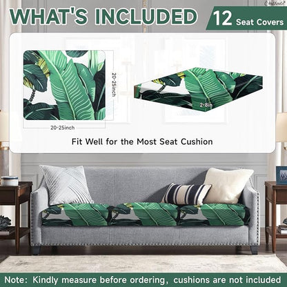 CALBODE 12 Pcs Stretch Outdoor Seat Cushion Covers, Monstera | Washable - Image 2