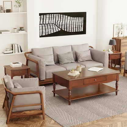 Mid-Century Modern Living Room Coffee Table Set, 3-Piece Solid Wood Living Room - Image 3